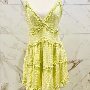 Chic Lime Checkered Ruffle Mini Dress